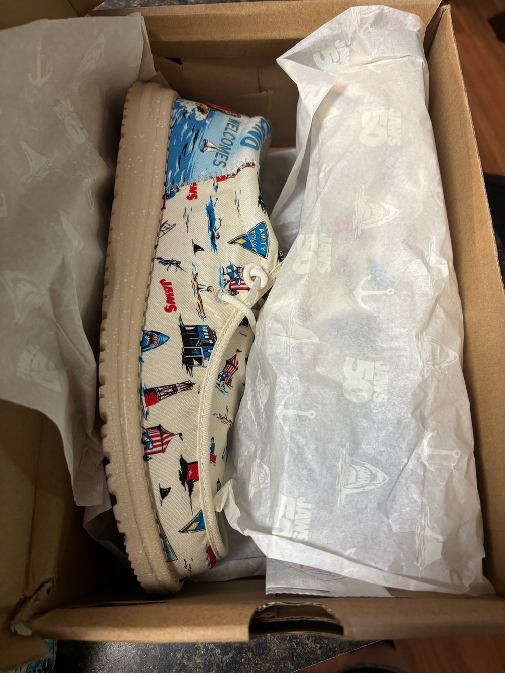 Hey Dude Wally Funk Jaws Slip-On Sneakers in Cream/Multi - Picture 2 of 3